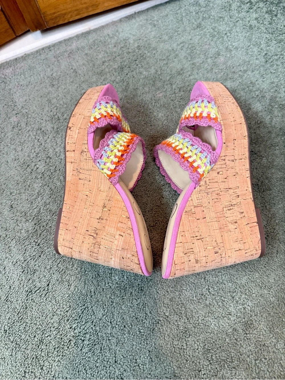 JESSICA SIMPSON LADIES  Pink Crochet Double-Strap Wedge Sandals  BRAND NEW